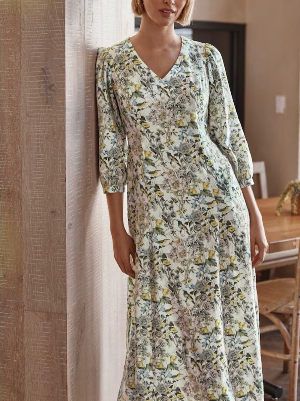J. Jill Cream Floral Maxi Dress with Blue and Yellow Bloom